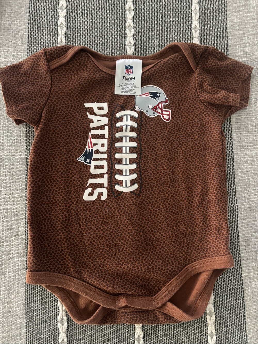 New England Patriots Baby Bodysuit 18M NFL Team Apparel Football Print Brown